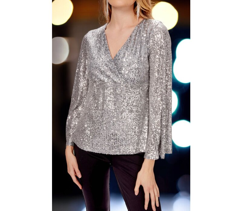 Joseph Ribkoff Sequin Fitted Top With  Bell Sleeves