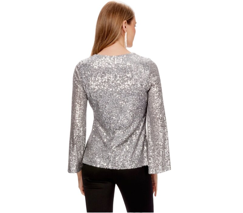 Joseph Ribkoff Sequin Fitted Top With  Bell Sleeves
