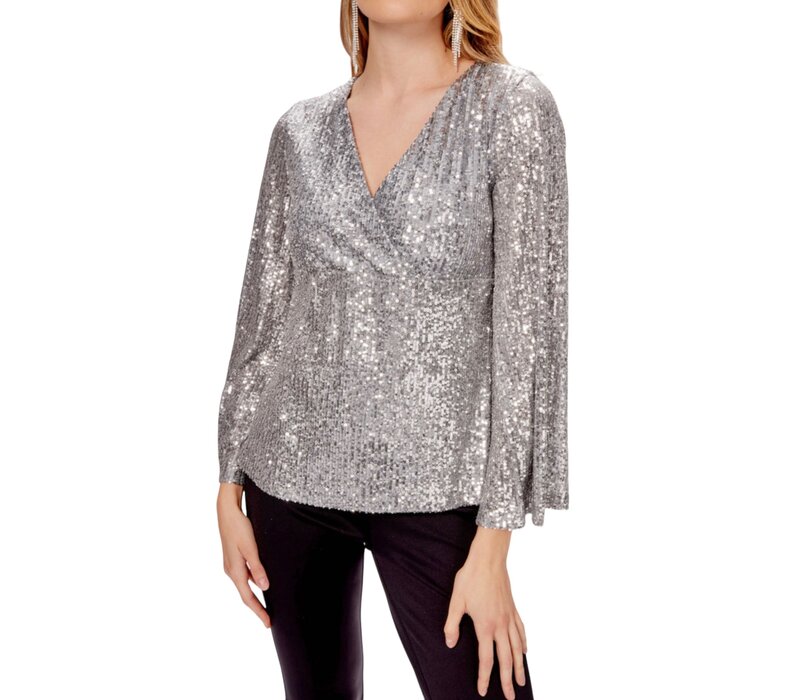 Joseph Ribkoff Sequin Fitted Top With  Bell Sleeves