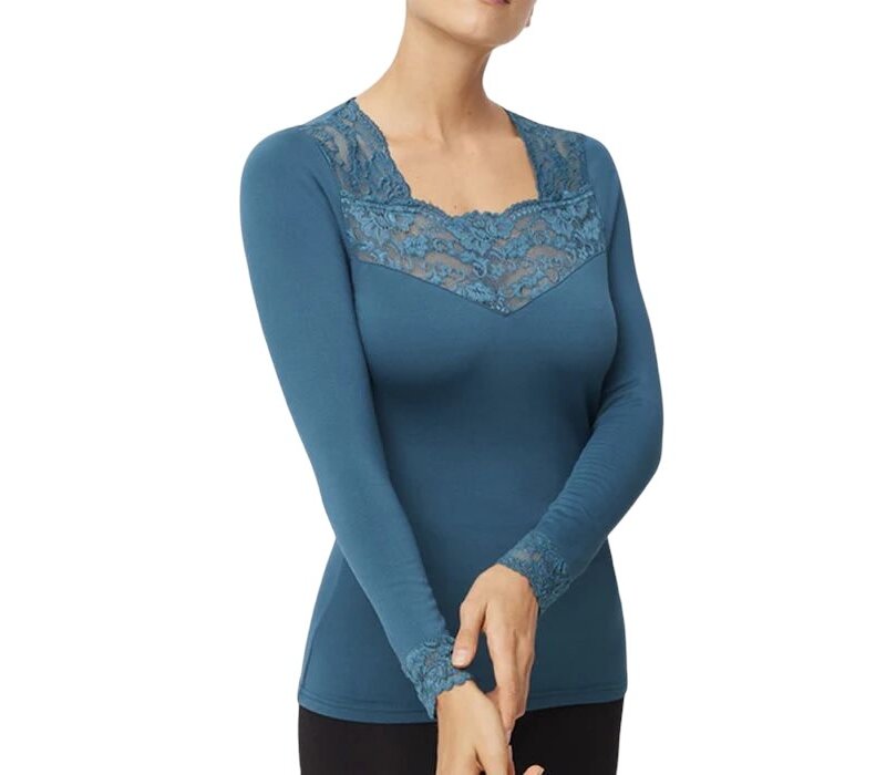 Ysabel Mora 70005 Teal Lace Fleece Lined Top