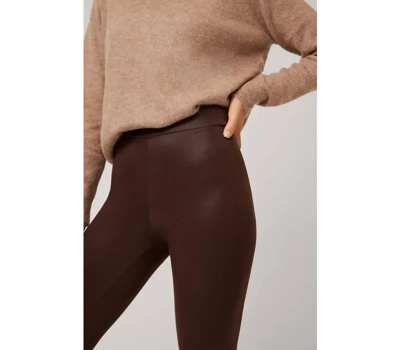 Ysabel Mora Brown Leatherlook Thermal Leggings