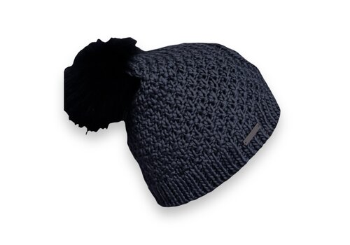 Seeberger Seeberger 019173 Cable knit Navy Beanie  w/Fur Pom