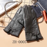 ZH-005 Leather Gloves with bow detail