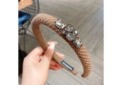Peach Accessories HA837 Tweed headband with crystals in Cappuccino