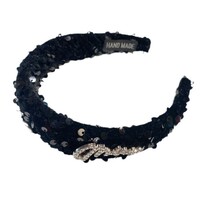 HA794 Sequin and bling crystal letter headband in Black