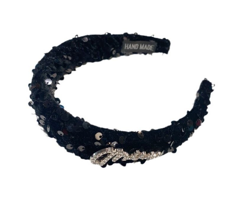 HA794 Sequin and bling crystal letter headband in Black