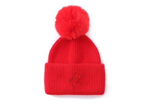 Peach Accessories SD108 Red Pom Pom Hat with sequin Star