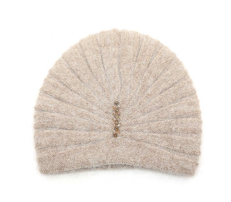 SD013 Taupe Turban style Hat with Crystals