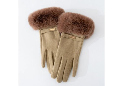 Peach Accessories HA290 faux fur cosy lined gloves in Camel