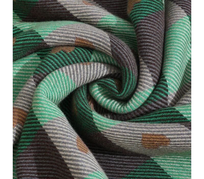 WS019 love heart pattern two tone wool scarf in Green