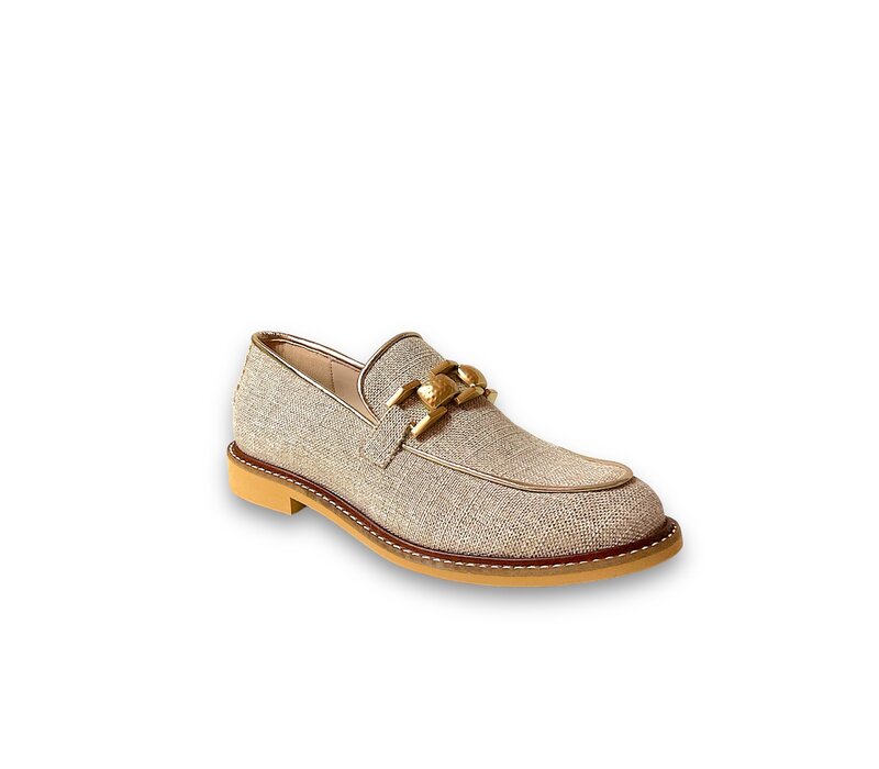 Marian 9906 V24  Beige/Gold Linen Loafers