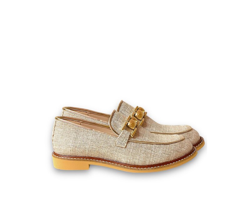 Marian 9906 V24  Beige/Gold Linen Loafers