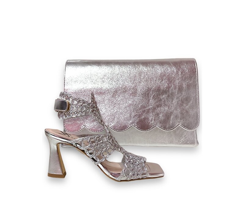 Marian 906 Silver Leather Clutch Bag