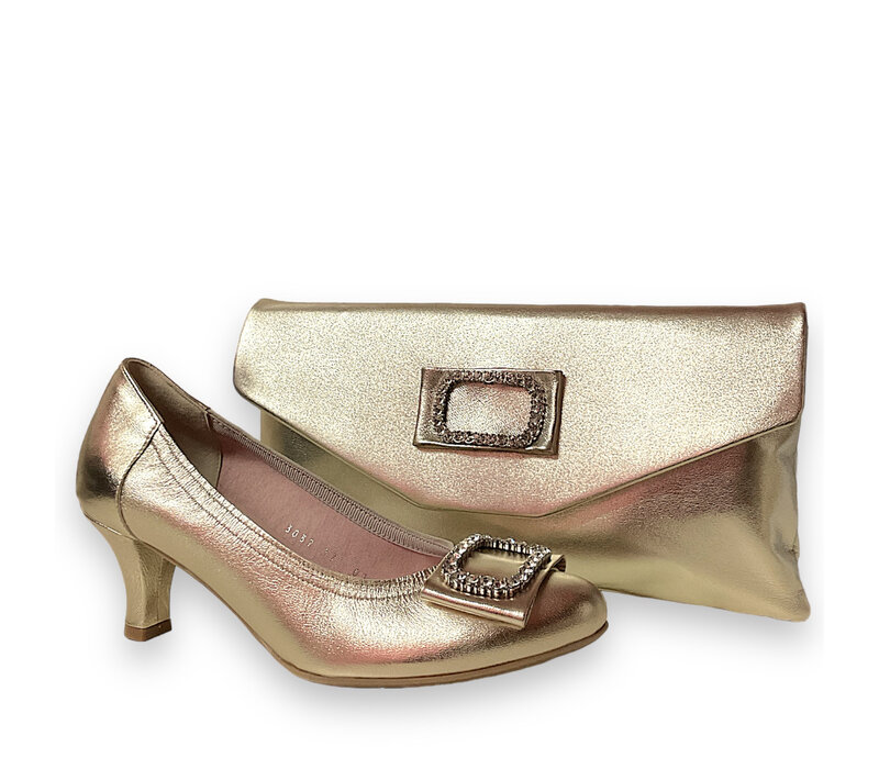 Le Babe Gold Leather with Diamanté Brooch