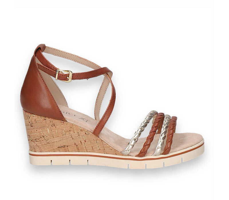 Caprice 28312 Cognac/Gold Wedge Sandals