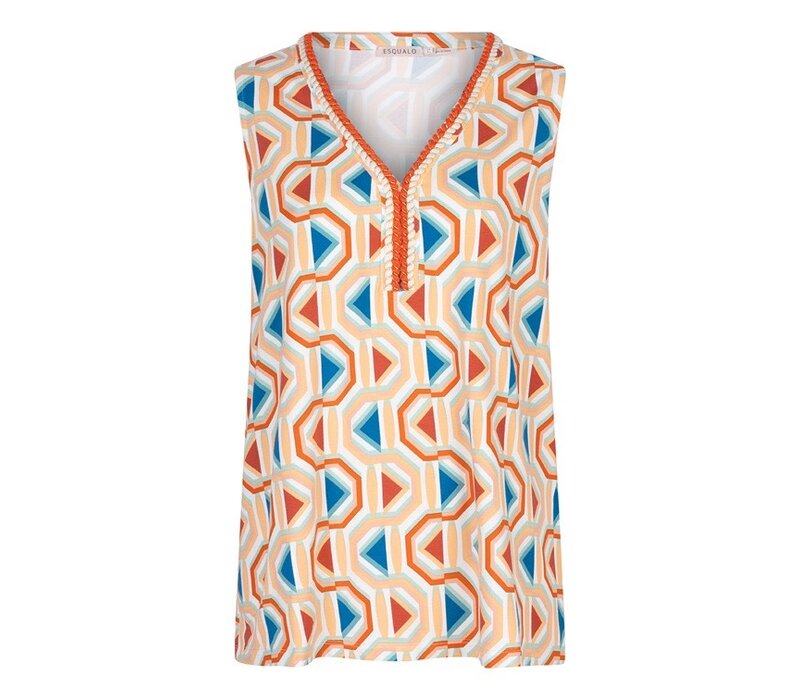 EsQualo 30213 Graphic Wave V Neck Top