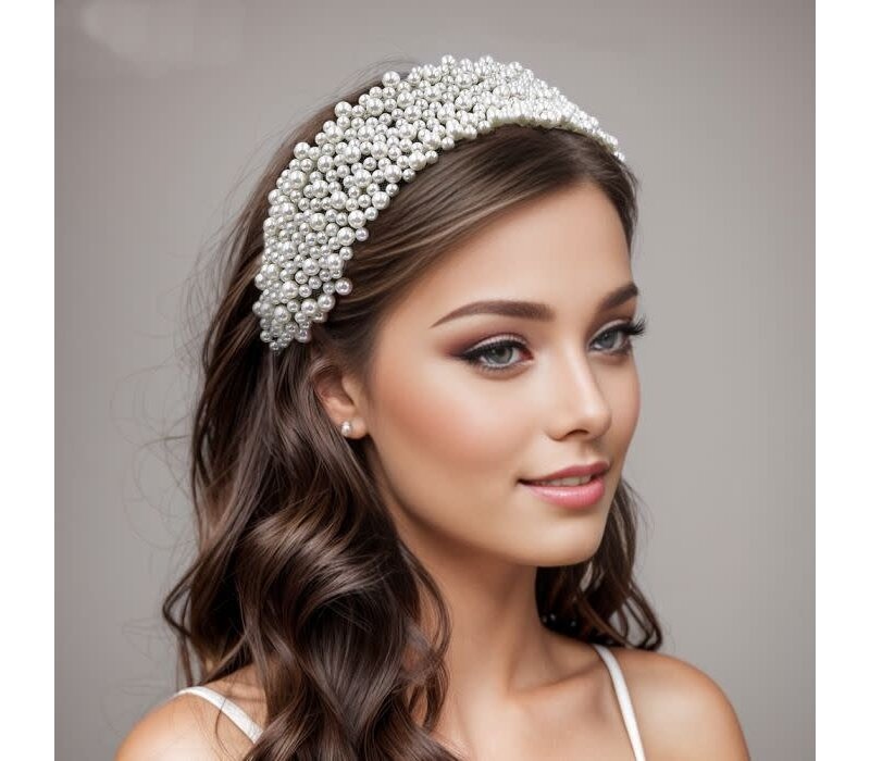 SS46  Flat Fit Wide Headband in Ivory Pearl