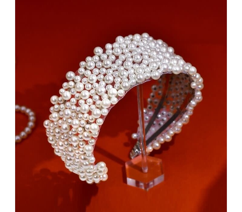 SS46  Flat Fit Wide Headband in Ivory Pearl