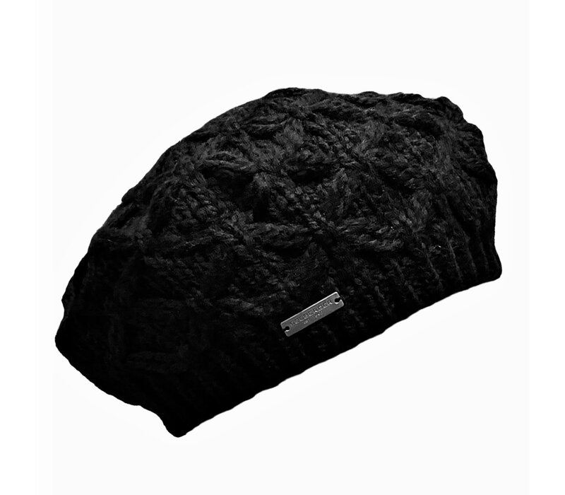 Seeberger 019412 Black Cable Knit Beret