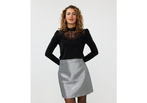 EsQualo A/W EsQualo 30727 Black Lace Neckline Top