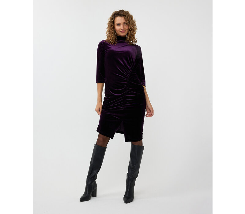 EsQualo 30721 Purple Velvet Gathered Dress