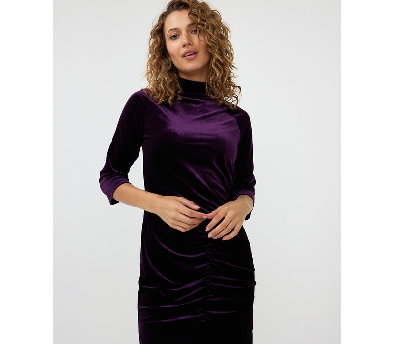 EsQualo 30721 Purple Velvet Gathered Dress