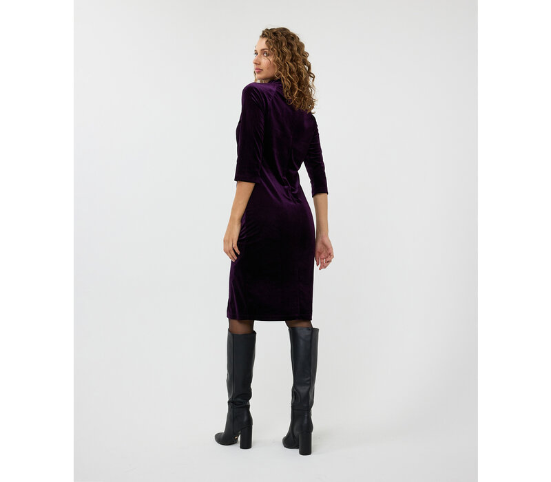 EsQualo 30721 Purple Velvet Gathered Dress