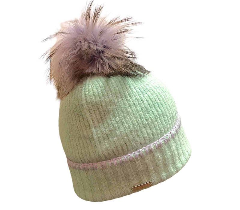 Seeberger 019575 Green turn up with Fur Pom Pom