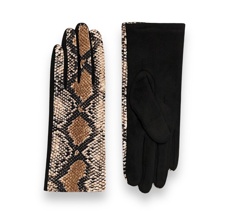 Pia Rossini SHAY Blk/Tan Snakeprint Gloves