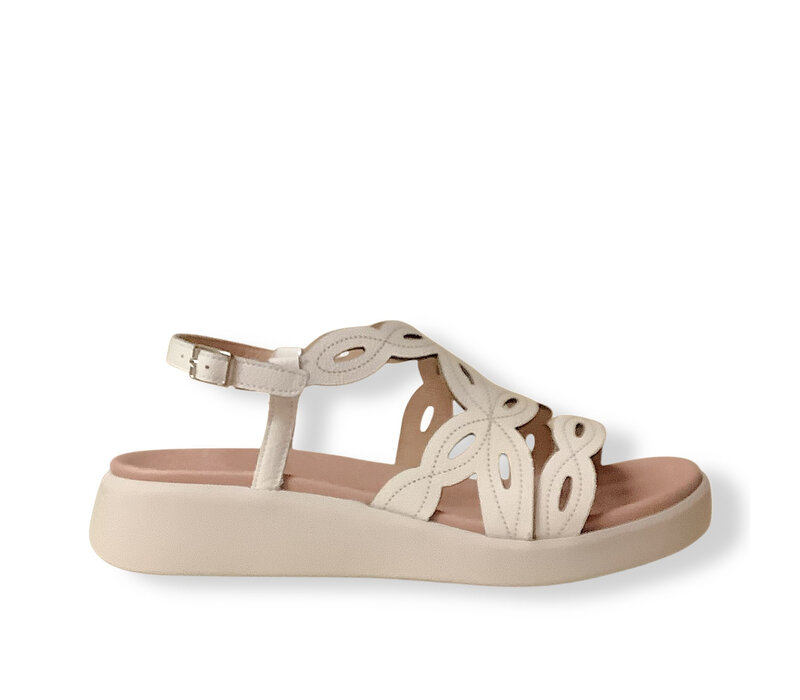 Wonders C-6542 Cream Lazer cut Sandals
