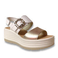 IGI&CO Wht/Gold Deco Buckle Platform Sandal