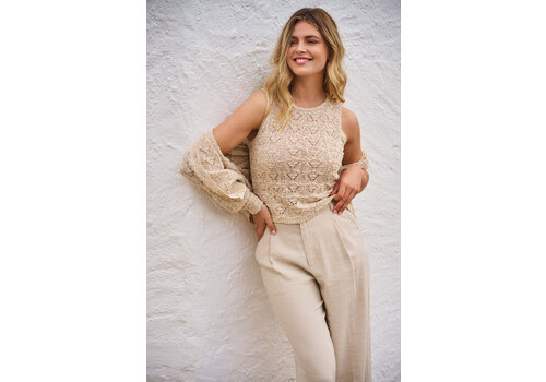 EsQualo S/S Esqualo 02211 Light Sand Knit Top