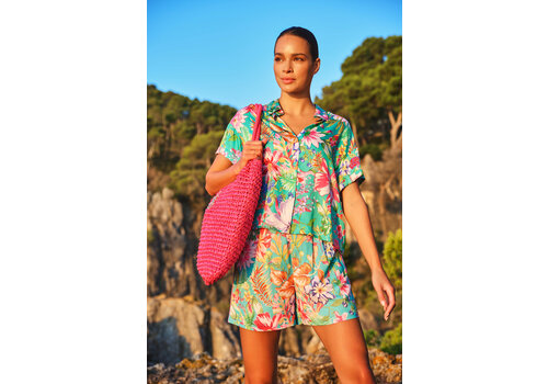 EsQualo S/S Esqualo 15206 Turquoise Flower Blouse