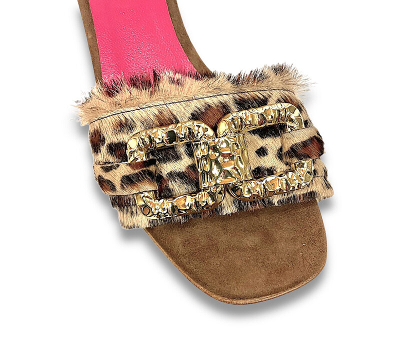 Le Babe 4545S3 Leopard Gold Link Sandal