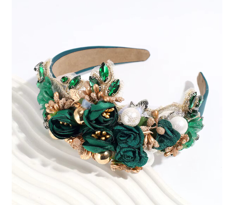 GF0018 Bottle Green Ornate Headband