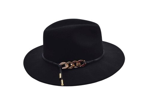 Seeberger Seeberger 019871 Black Woolfelt Fedora W/chain