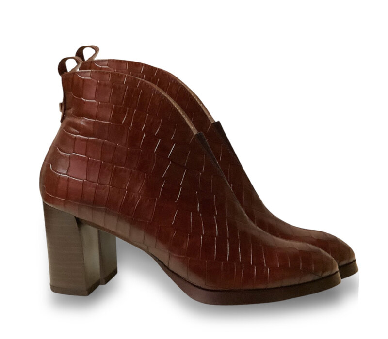 Wonders L-1112 Brown croc Block Heel A/Boots