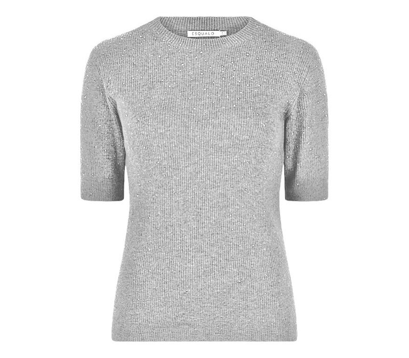 Esqualo 02521 Light Grey Diamanté s/slv Top