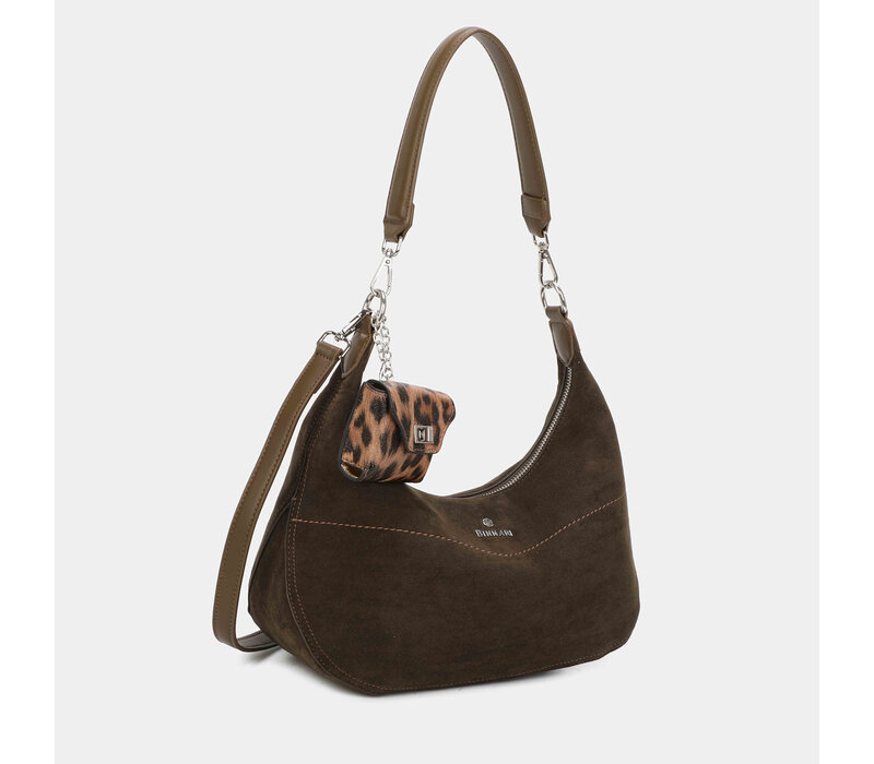 BINNARI 20793 Kaki Suede Shoulder Bag