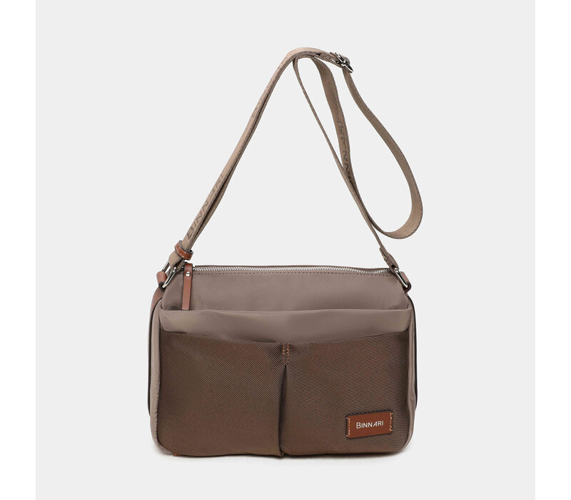 BINNARI 20850 Taupe Nylon Shoulder Bag