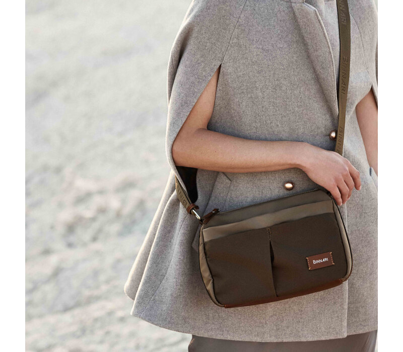 BINNARI 20850 Taupe Nylon Shoulder Bag