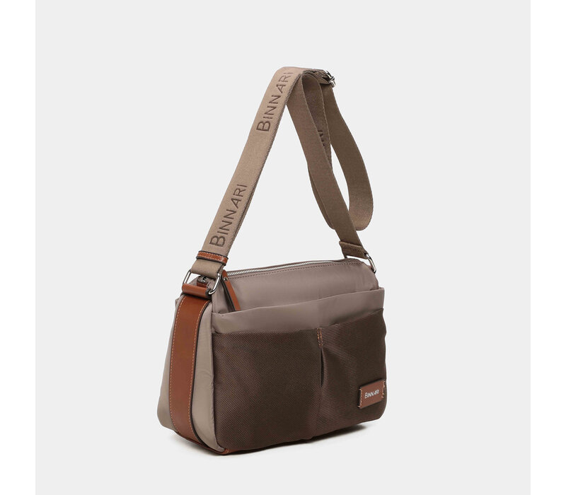 BINNARI 20850 Taupe Nylon Shoulder Bag