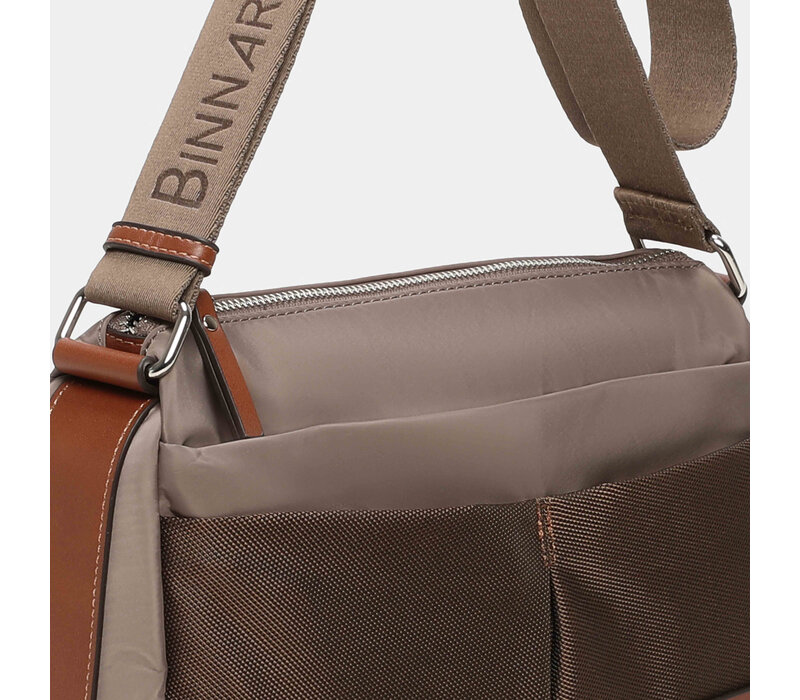 BINNARI 20850 Taupe Nylon Shoulder Bag
