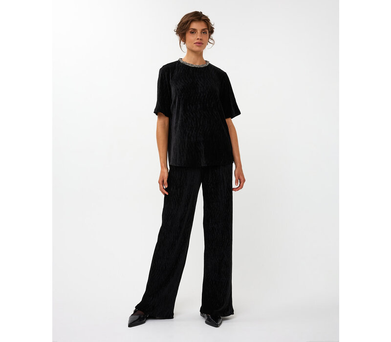 Esqualo 30717 Black Velour Plisse Trousers