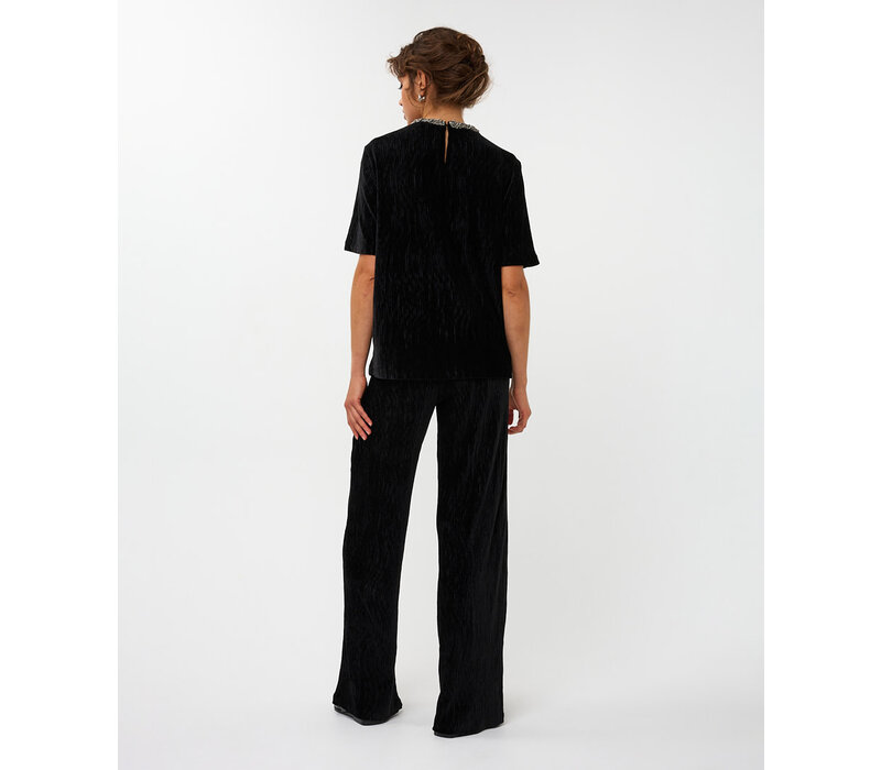 Esqualo 30717 Black Velour Plisse Trousers