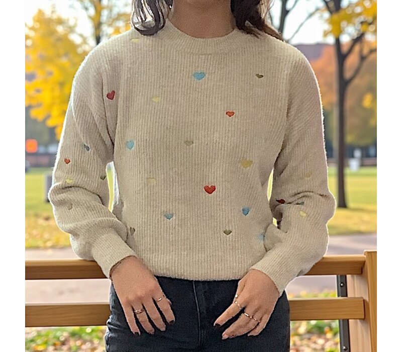 MD’M 3.50.156.01 Oatmeal Sweater w/Hearts