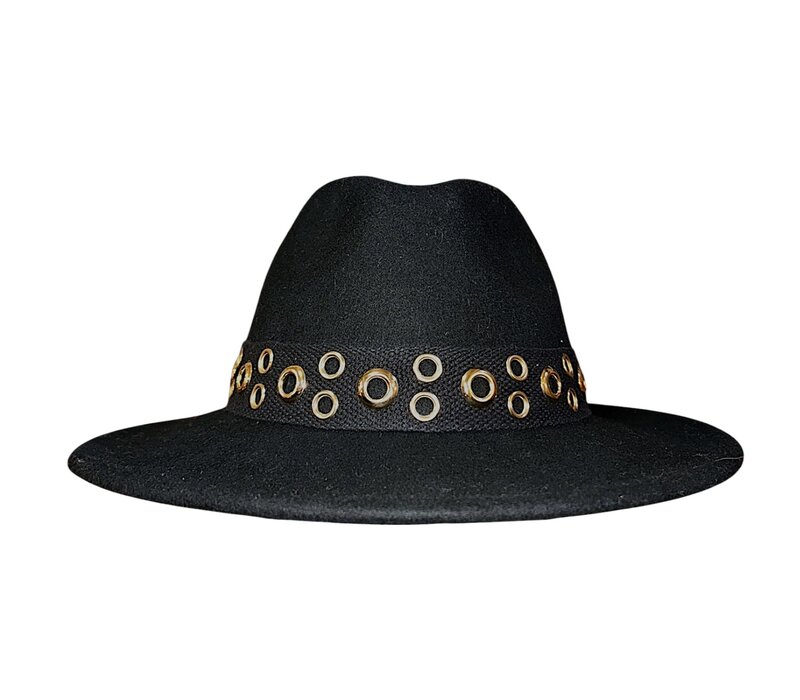 Seeberger 019873 Black Woolfelt Eyelet Fedora