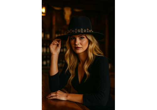 Seeberger Seeberger 019873 Black Woolfelt Eyelet Fedora