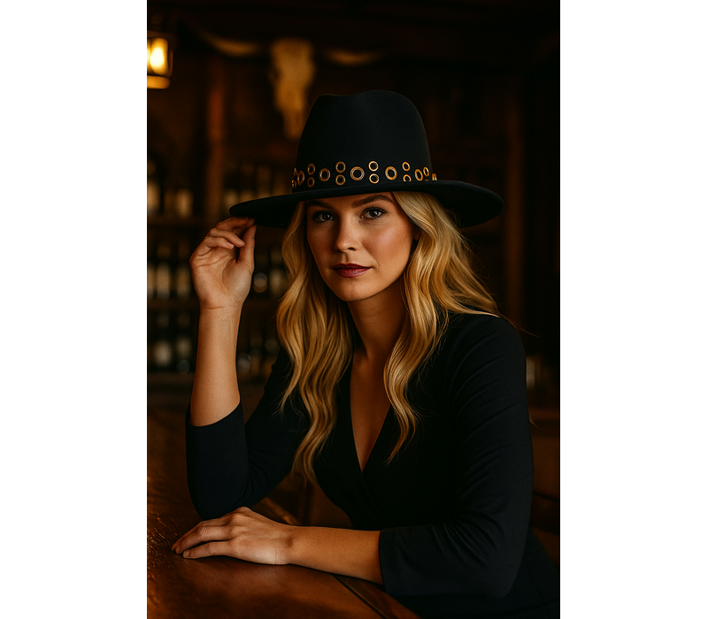 Seeberger 019873 Black Woolfelt Eyelet Fedora