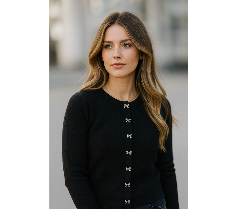 Esqualo 07719 Bow Button Soft Black Sweater